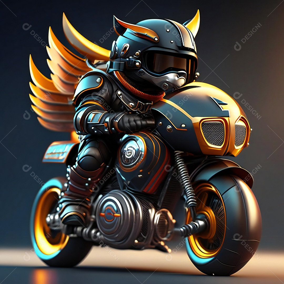Ilustração de Mascote em uma motocicleta 3D