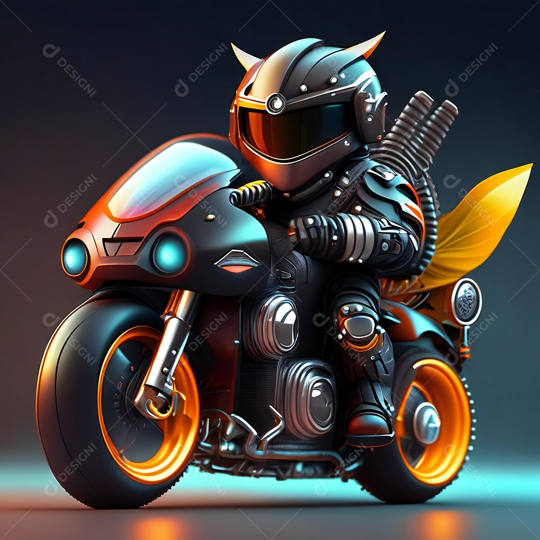 Ilustração de Mascote em uma motocicleta 3D