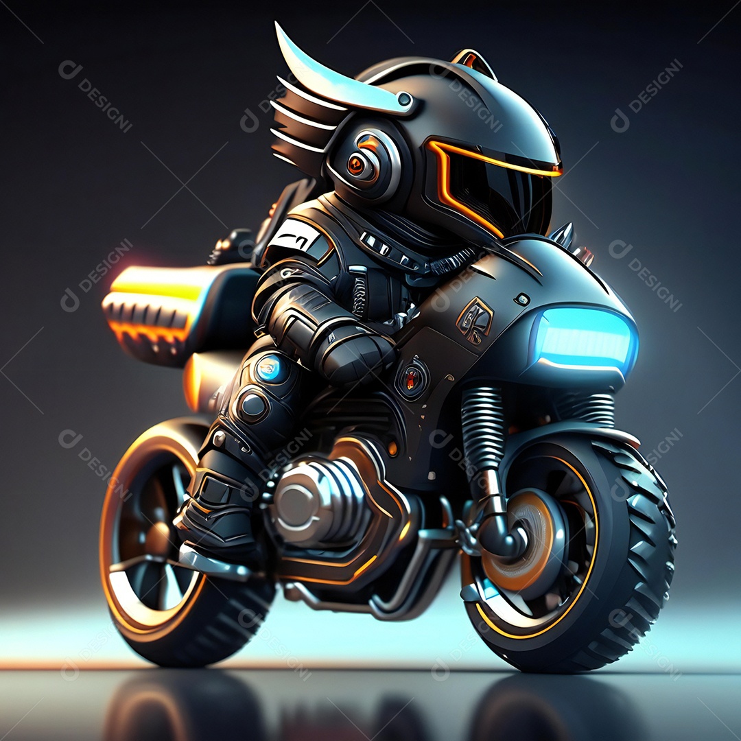 Ilustração de Mascote em uma motocicleta 3D