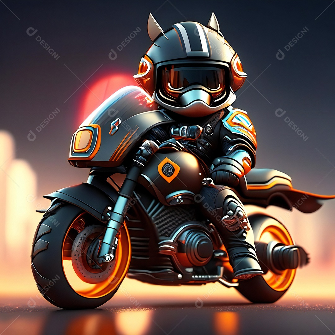 Ilustração de Mascote em uma motocicleta 3D