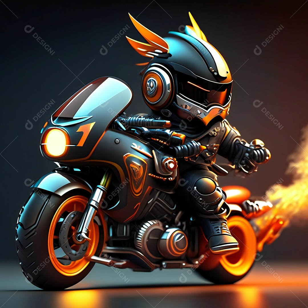 Ilustração de Mascote em uma motocicleta 3D