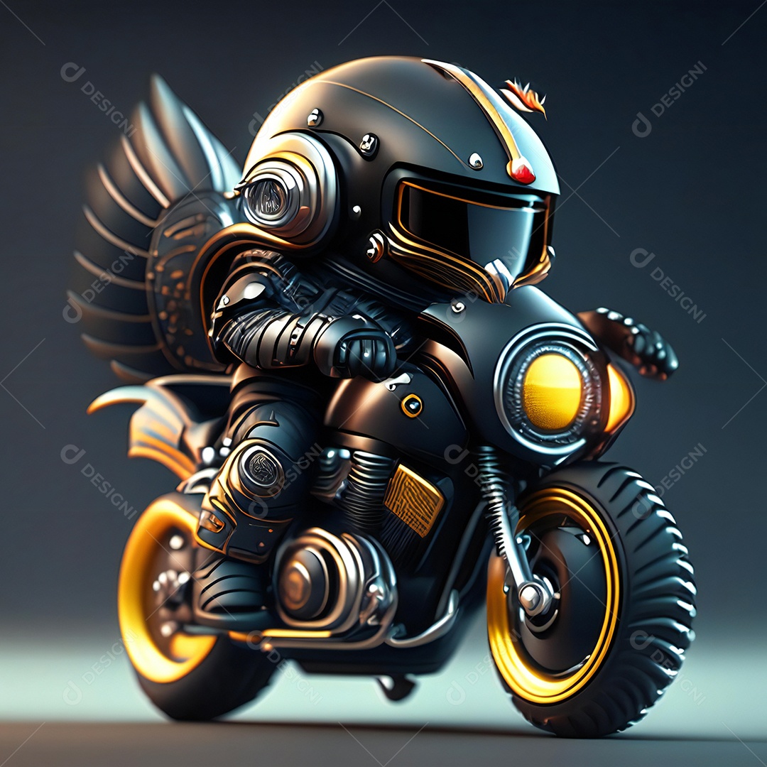 Ilustração de Mascote em uma motocicleta 3D