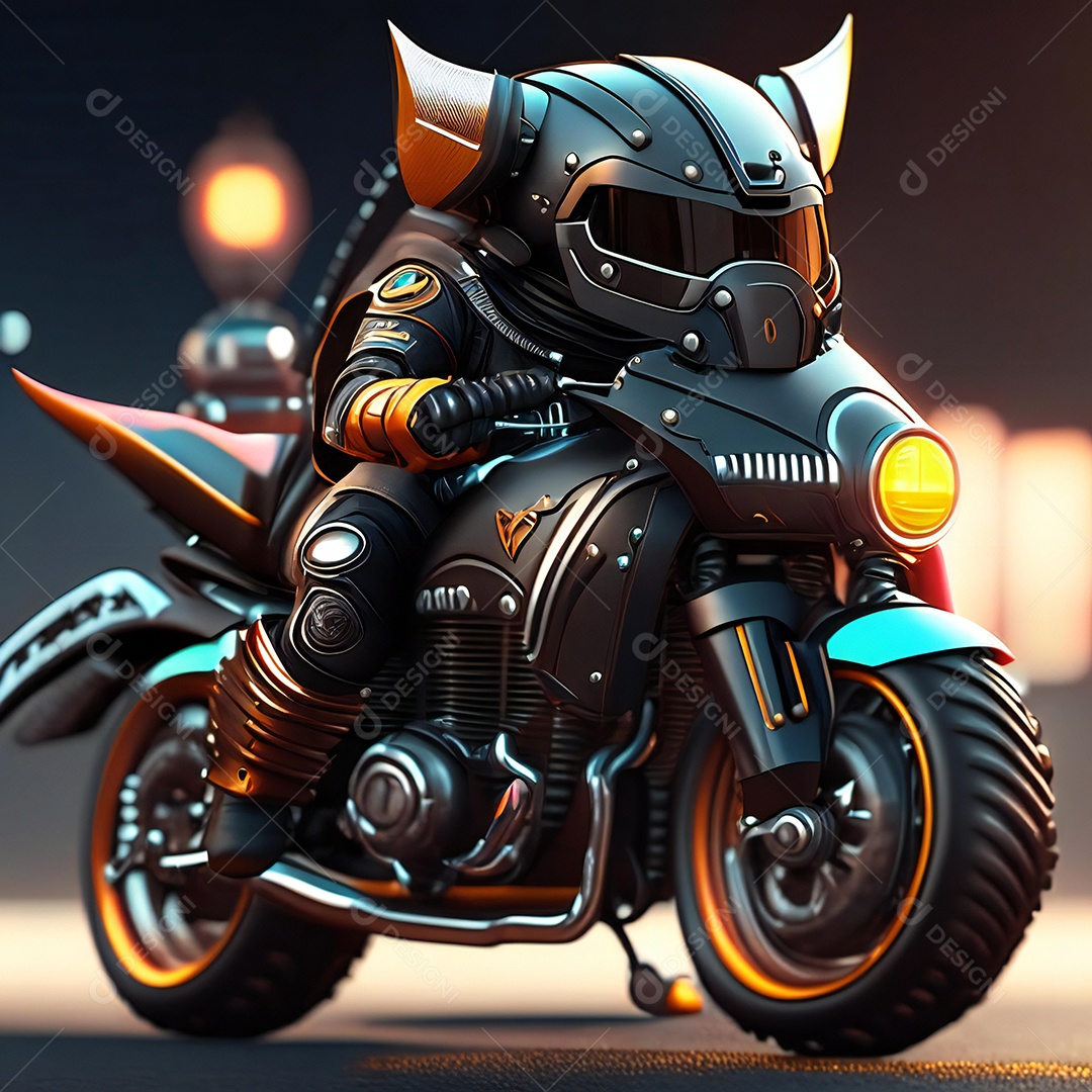 Ilustração de Mascote em uma motocicleta 3D