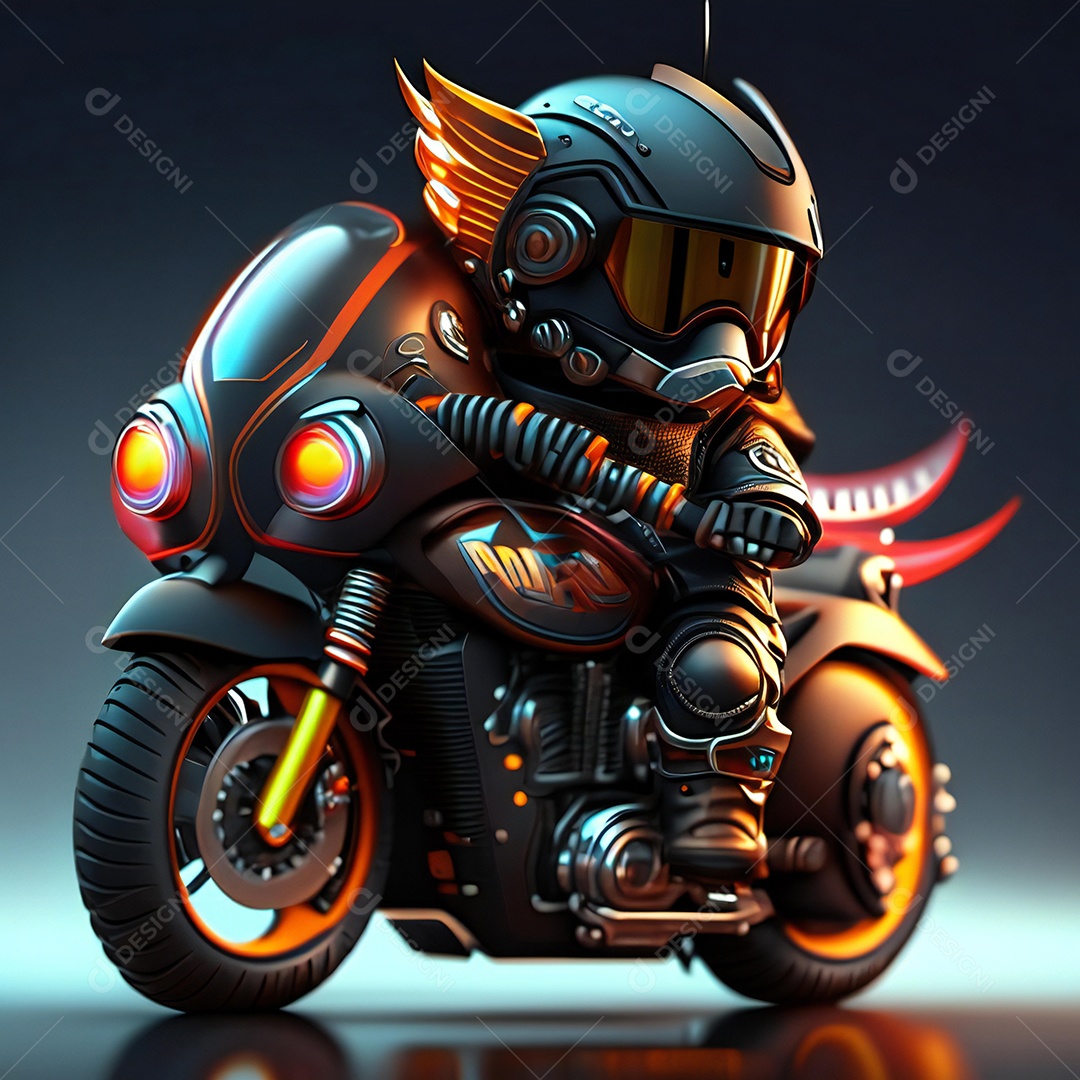 Ilustração de Mascote em uma motocicleta 3D