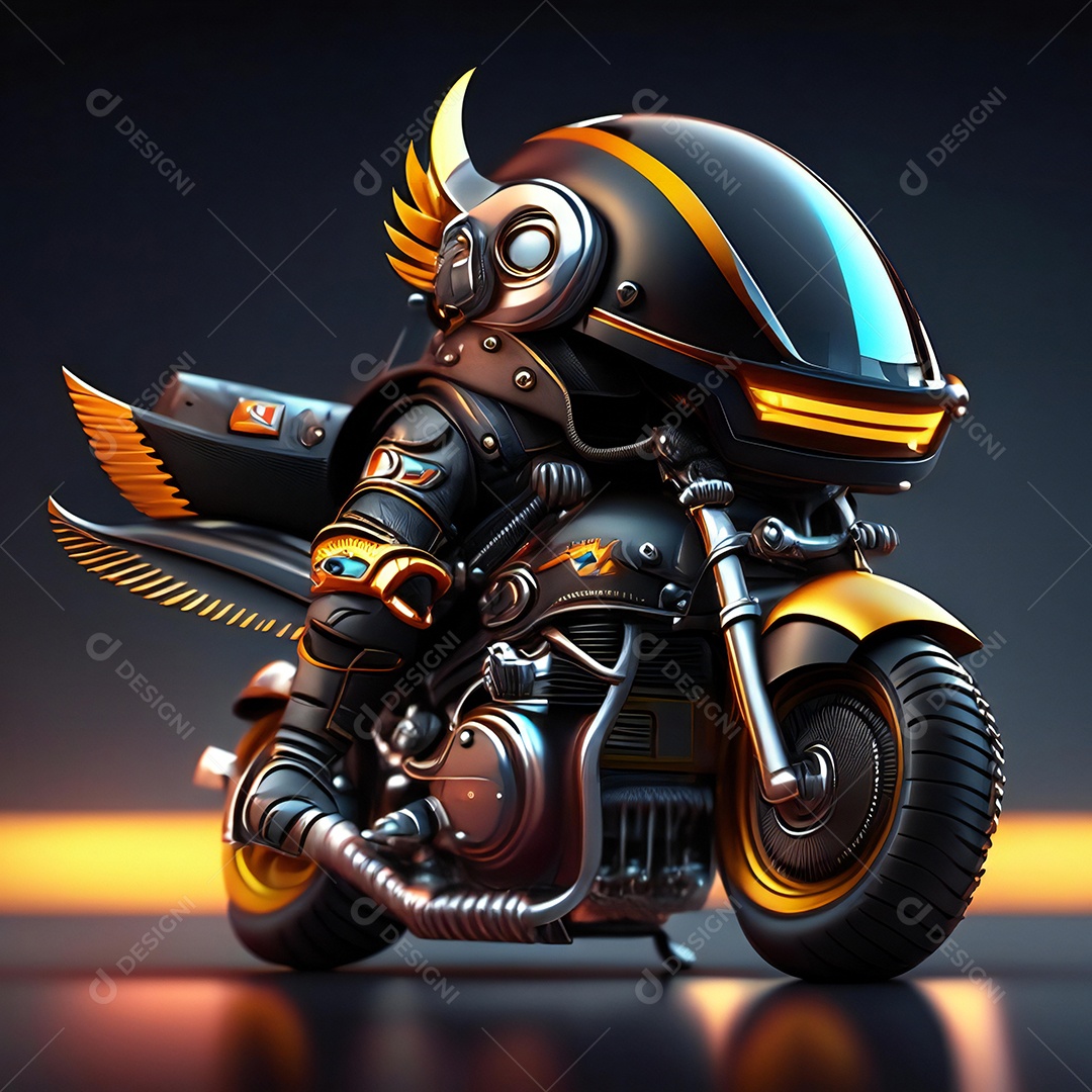 Ilustração de Mascote em uma motocicleta 3D