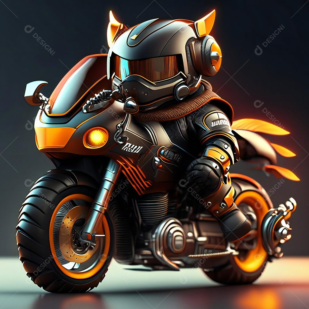Ilustração de Mascote em uma motocicleta 3D