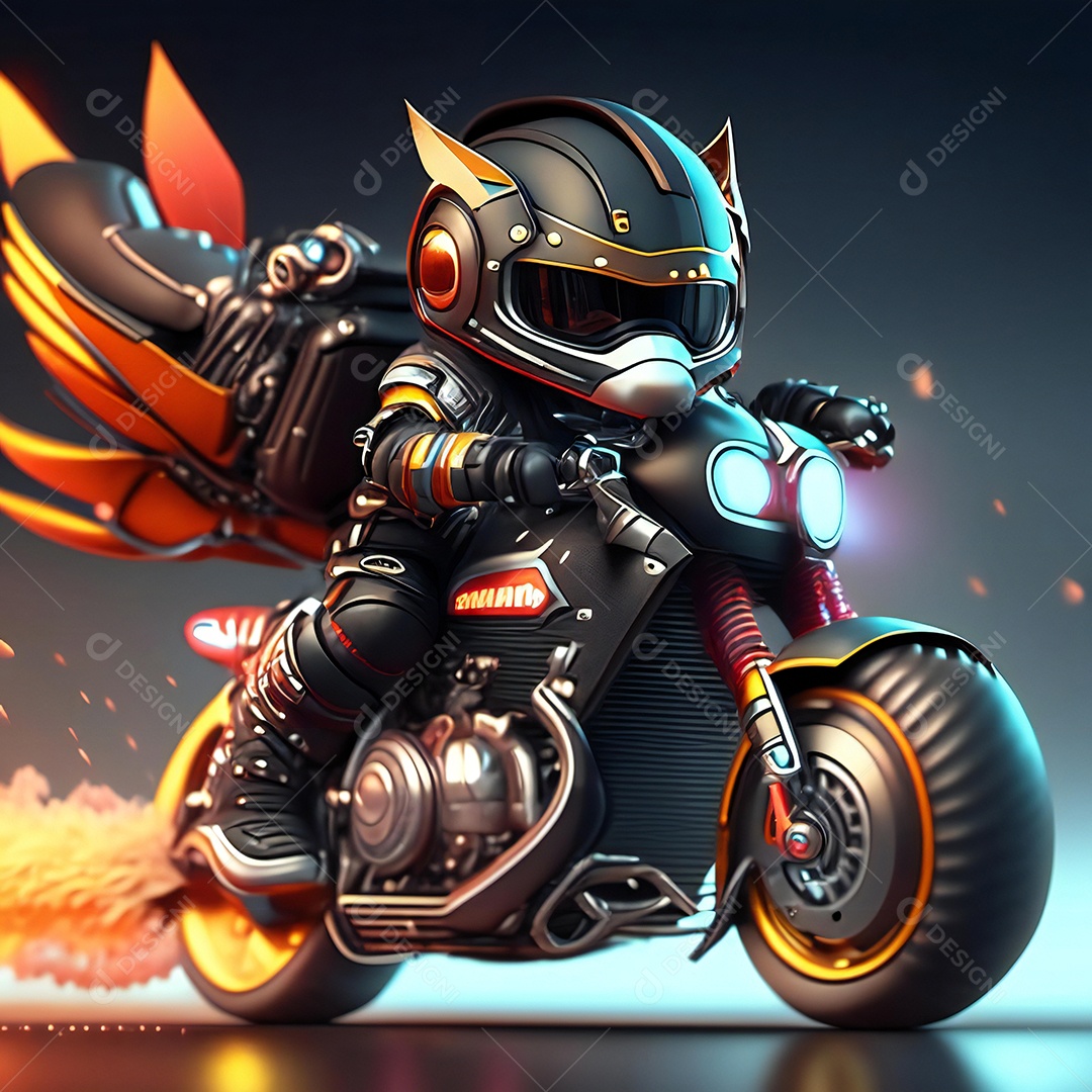 Ilustração de Mascote em uma motocicleta 3D
