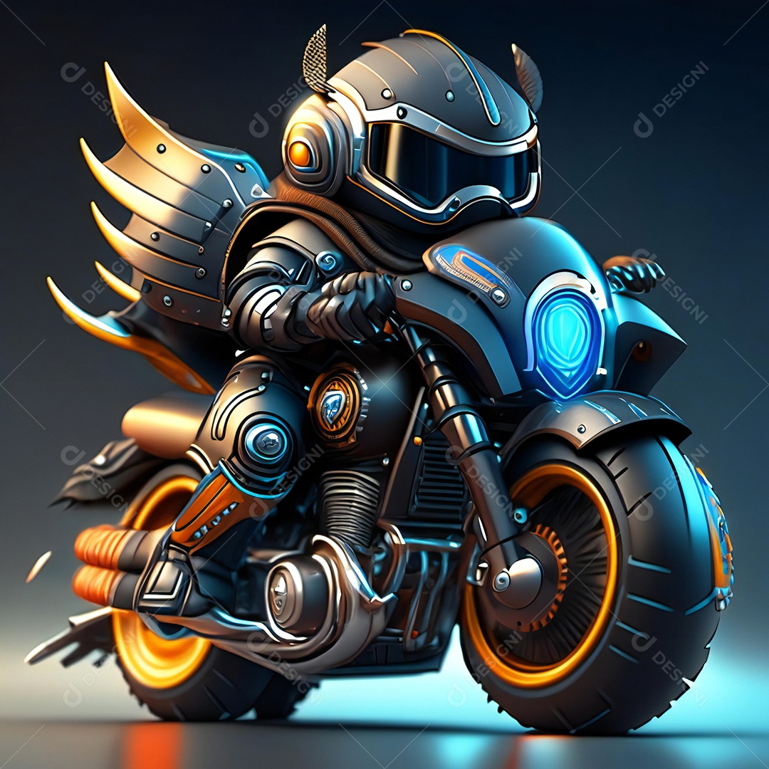 Ilustração de Mascote em uma motocicleta 3D