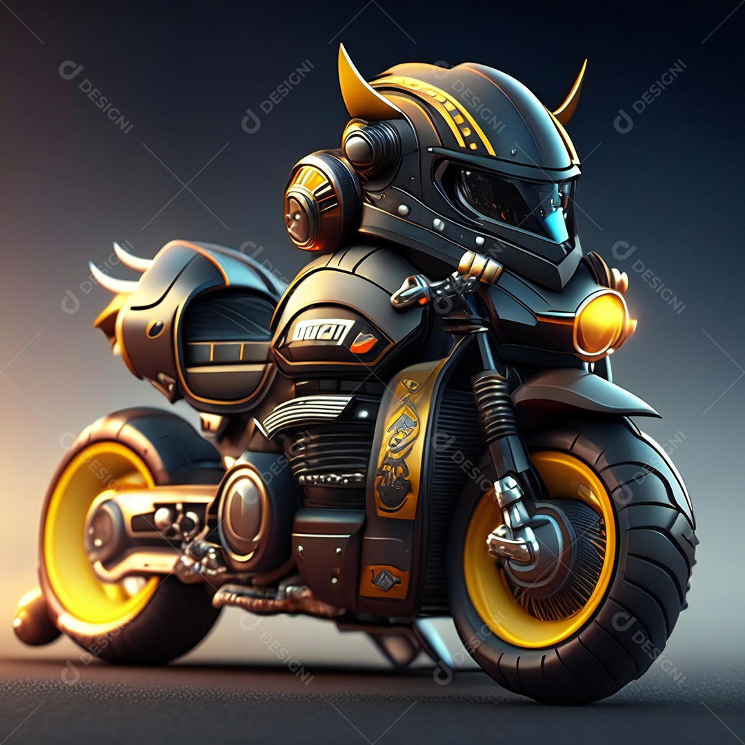 Ilustração de Mascote em uma motocicleta 3D