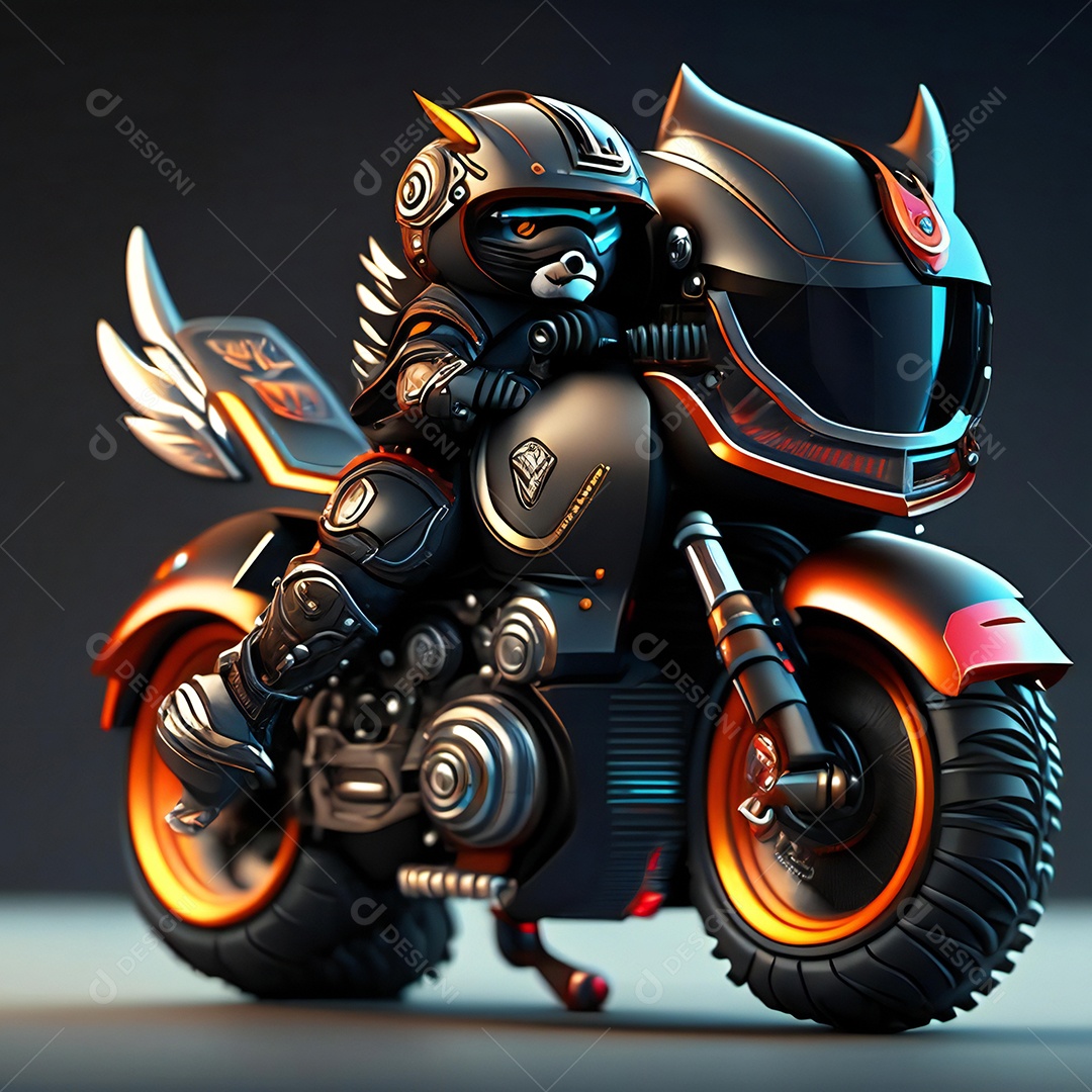 Ilustração de Mascote em uma motocicleta 3D