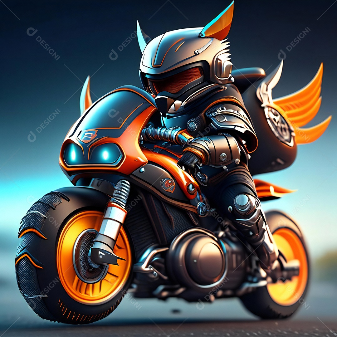 Ilustração de Mascote em uma motocicleta 3D