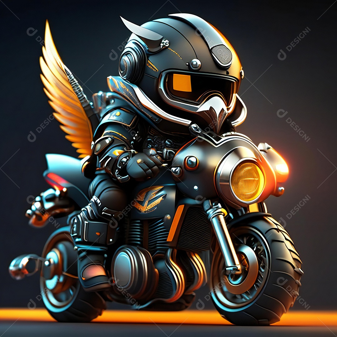 Ilustração de Mascote em uma motocicleta 3D