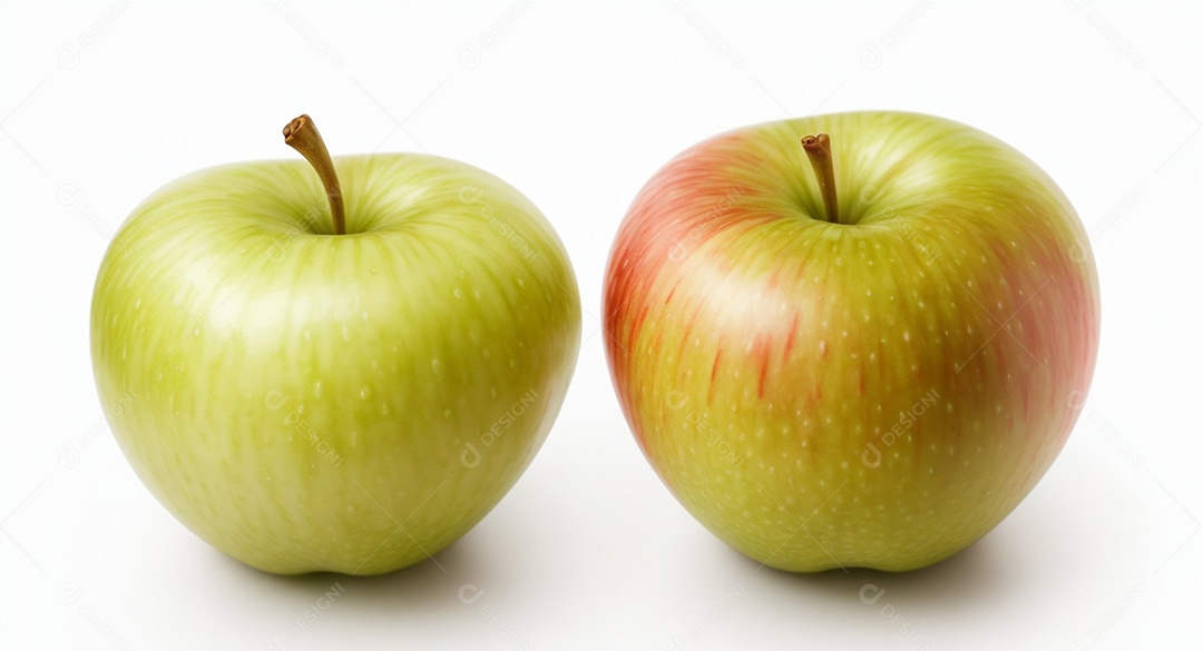 Maçãs verdes lindas sobre fundo branco