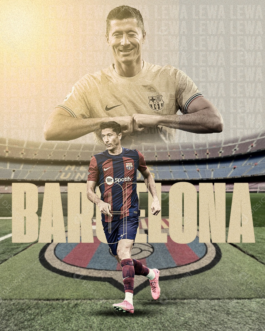 Jogador Futebol Lewandowski Barcelona Social Media PSD Editável