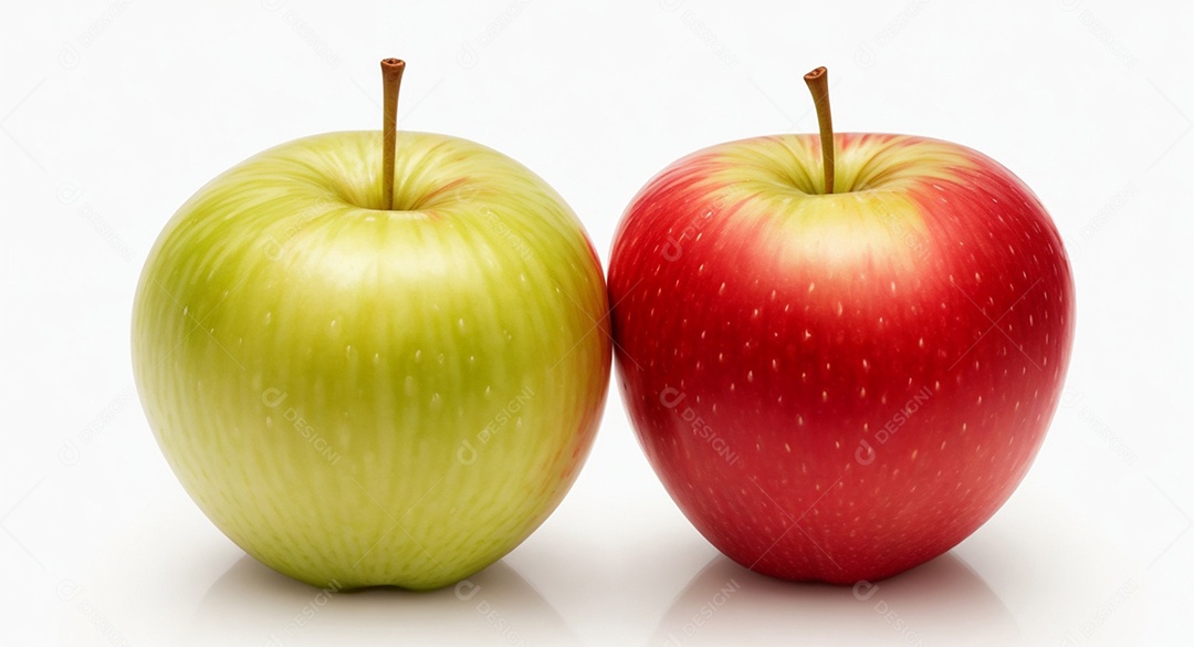 Maçãs verdes e vermelhas sobre fundo branco