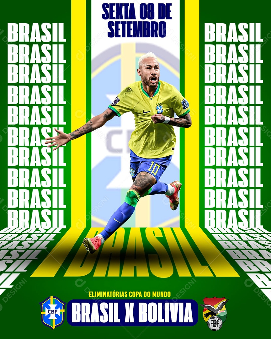 Futebol Brasil X Bolívia Jogador Neymar Social Media PSD Editável