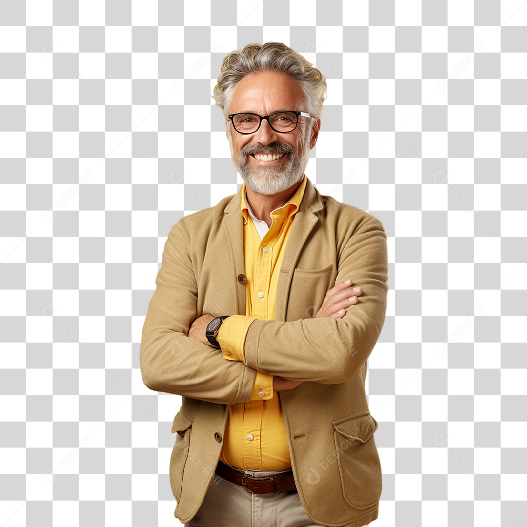 Homem de Amarelo com os Braços Cruzados PNG Transparente