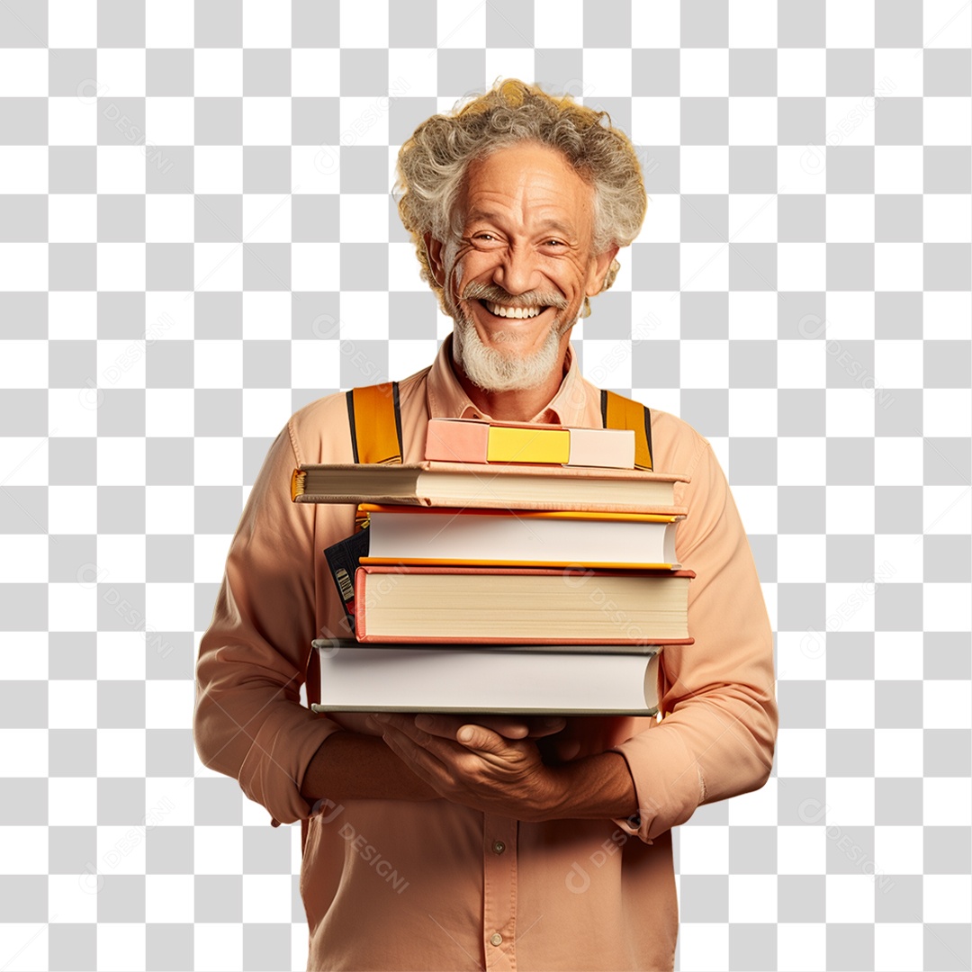 Homem Segurando Monte de Livros PNG Transparente