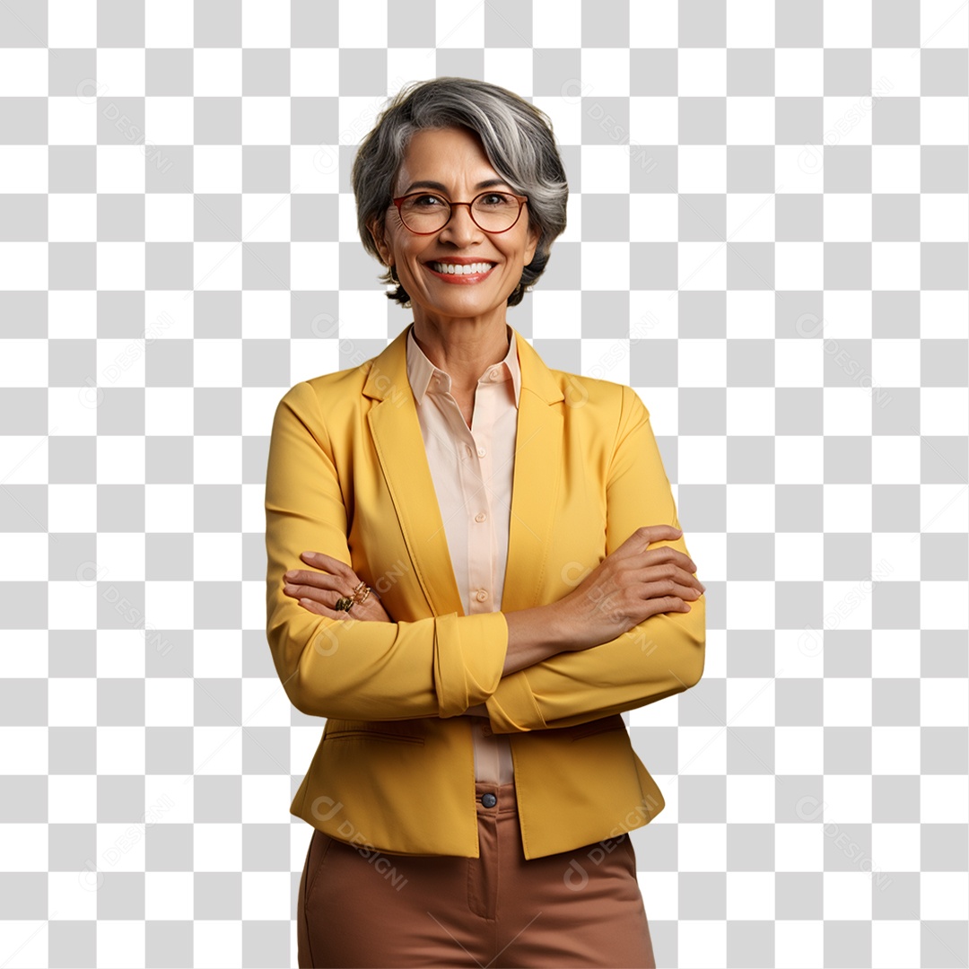 Mulher de Amarelo com os Braços Cruzados PNG Transparente