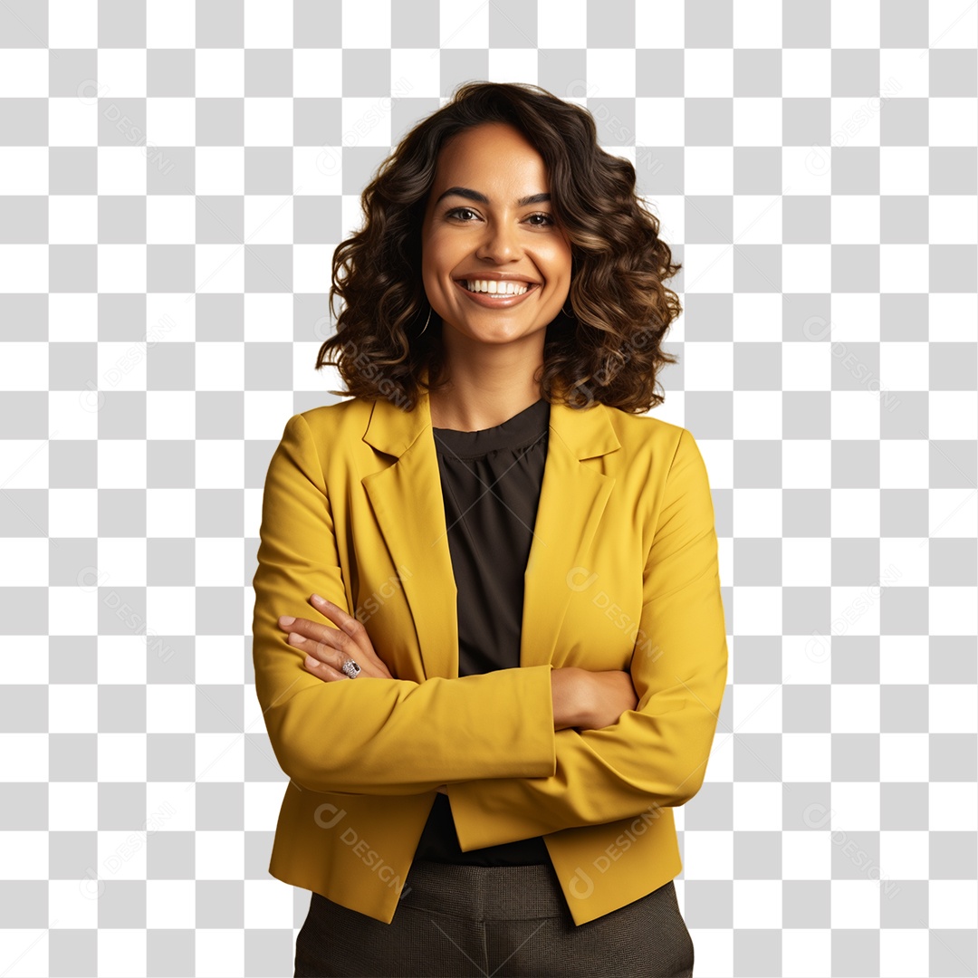 Mulher de Amarelo com os Braços Cruzados PNG Transparente