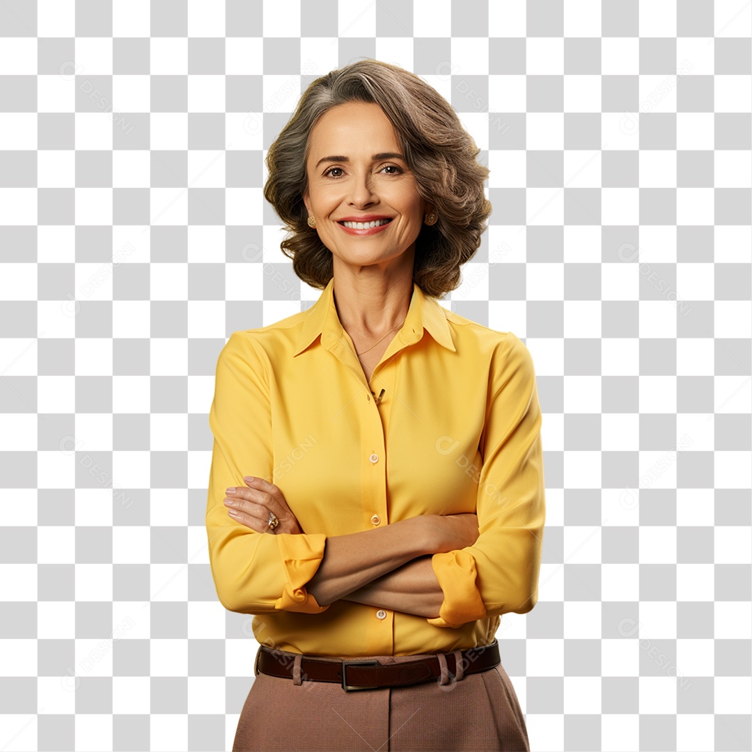 Mulher de Amarelo com os Braços Cruzados PNG Transparente