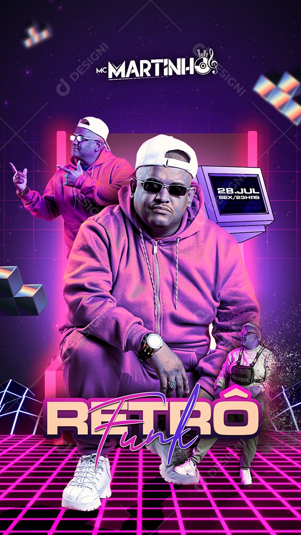 Story Retrô Funk Flyer Mc Martinho Social Media PSD Editável