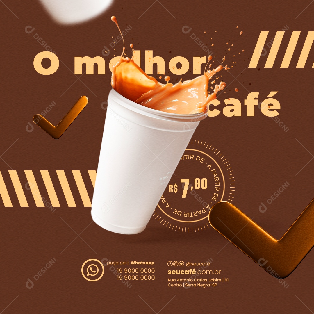 Cafeteria O Melhor Café A Partir de 7,90 Social Media PSD Editável