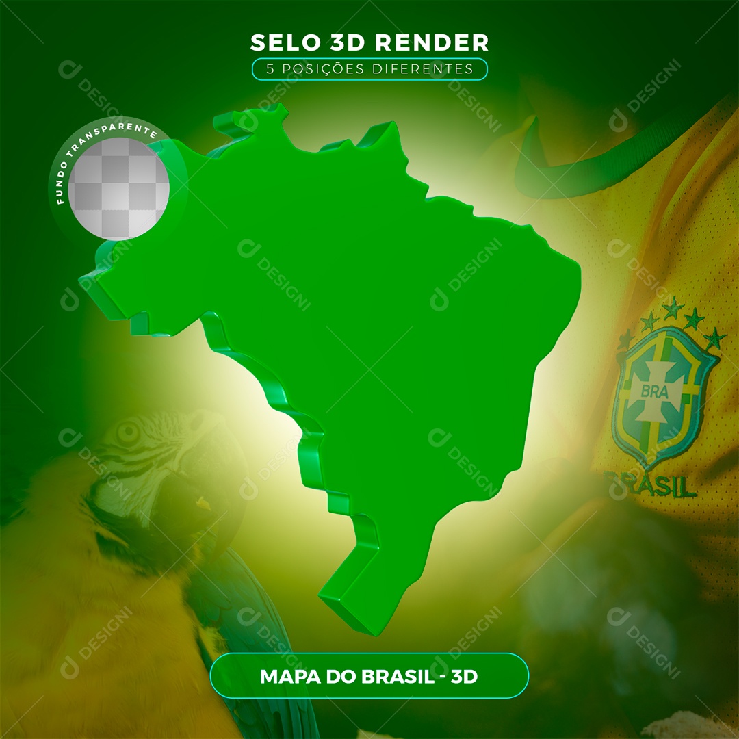 Mapa do Brasil Verde Elemento 3D para Composição PSD