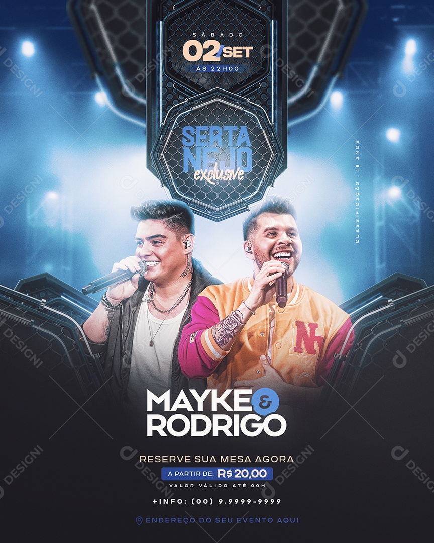 Flyer Sertanejo Exclusive Mayke & Rodrigo Social Media PSD Editável