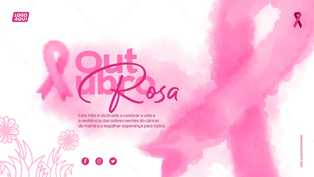 Social Media Banner Outubro Rosa Mês da Prevenção Vetor EPS Editável