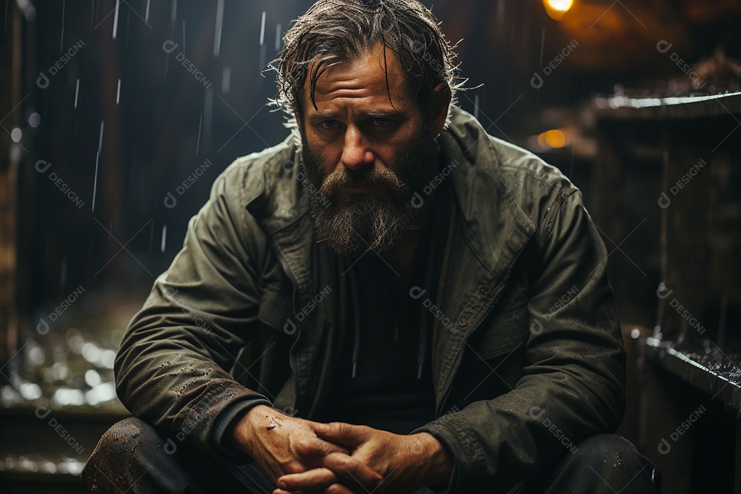 Conceito de homem com depressão sentado tentando lidar com pensamentos negativos.