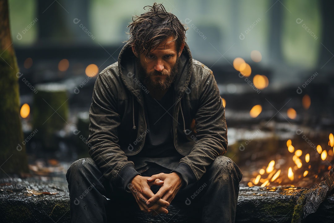 Conceito de homem com depressão sentado tentando lidar com pensamentos negativos.