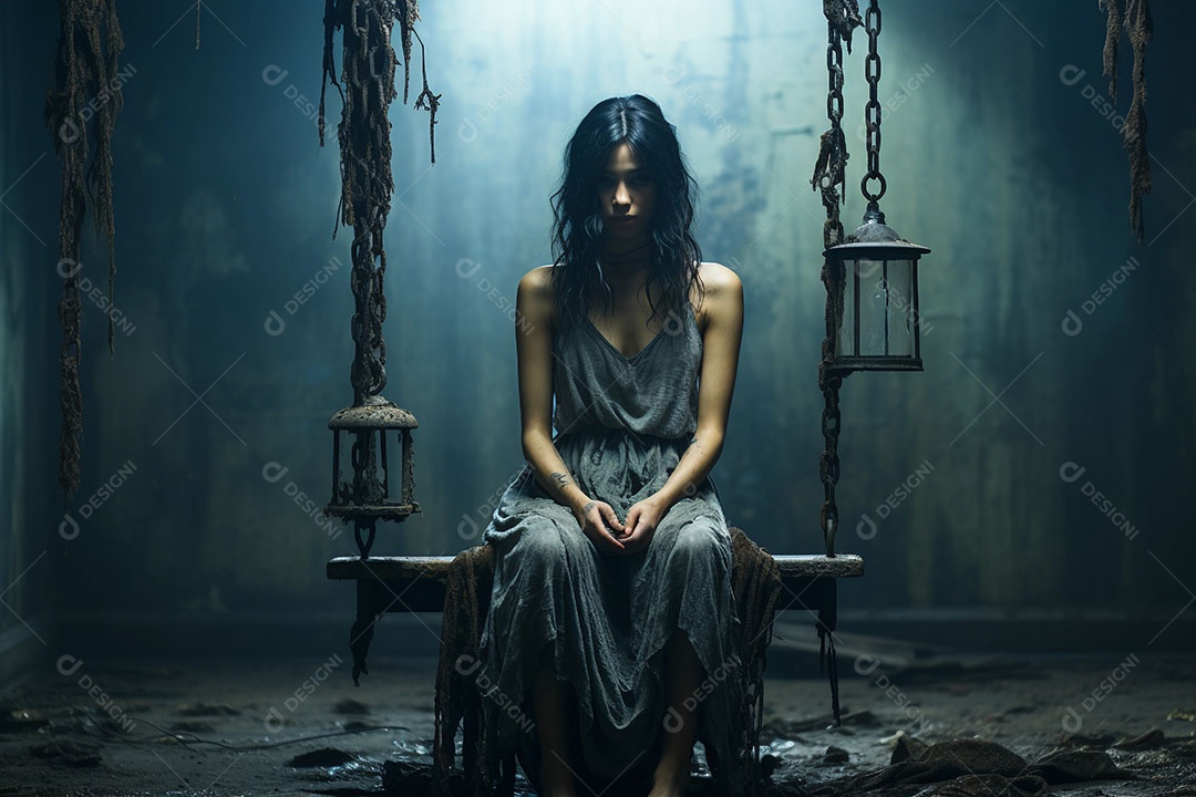 Conceito de mulher com depressão sentada tentando lidar com pensamentos negativos