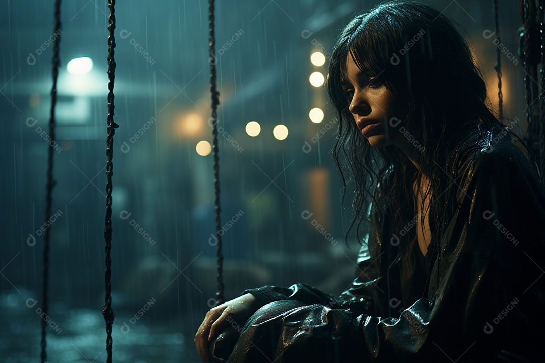 Conceito de mulher com depressão sentada tentando lidar com pensamentos negativos