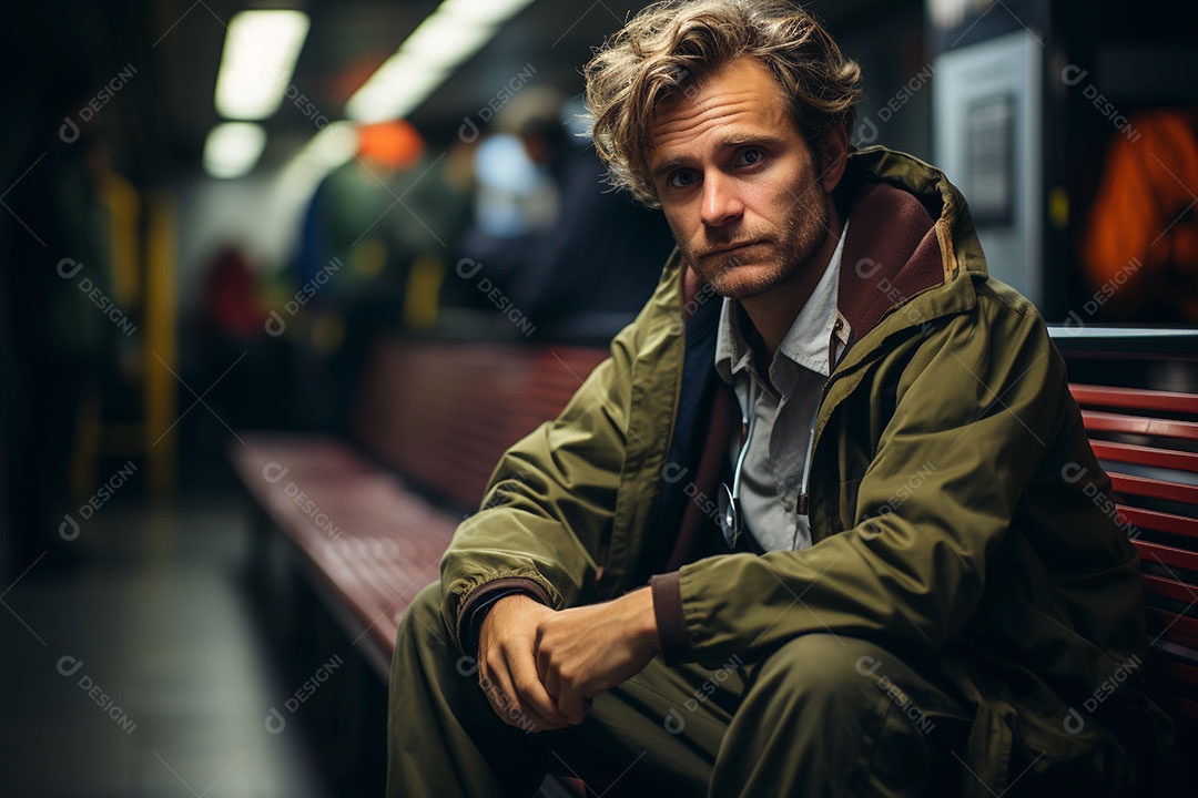 Conceito de homem com depressão sentado tentando lidar com pensamentos negativos.