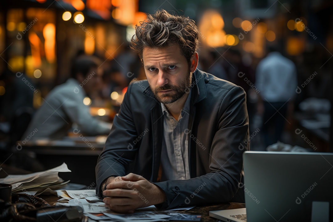 Conceito de homem com depressão sentado tentando lidar com pensamentos negativos.