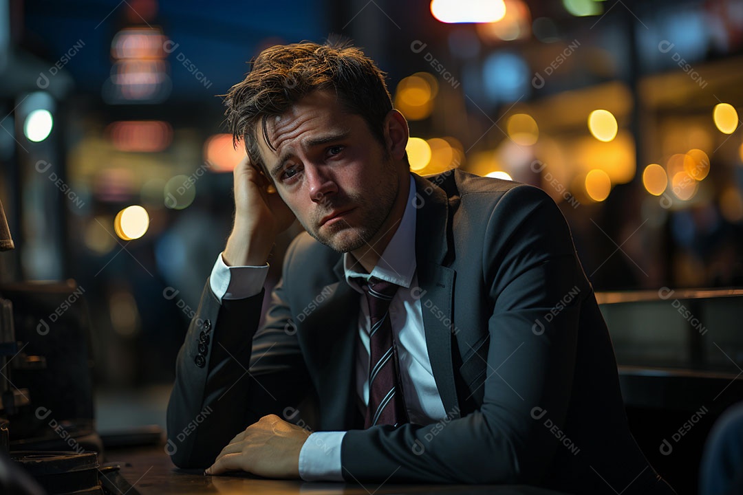 Conceito de homem com depressão sentado tentando lidar com pensamentos negativos.