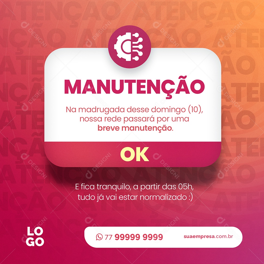 Provedor De Internet Aviso Manutenção Social Media PSD Editável