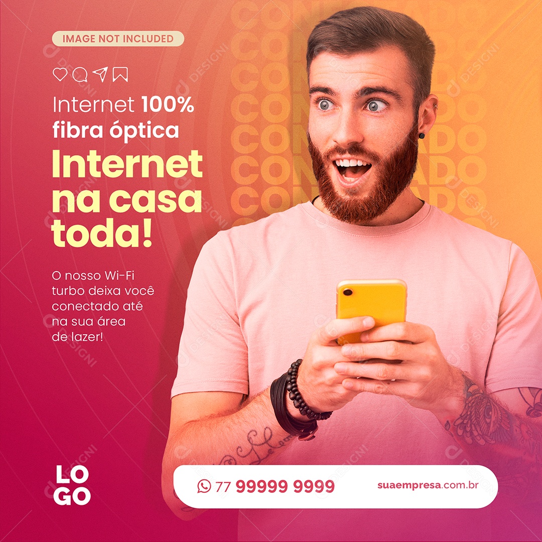 Provedor De Internet 100% Fibra Óptica Internet na Casa Toda Social Media PSD Editável