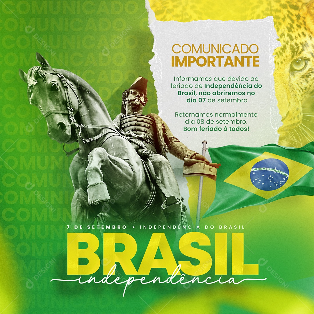 Important Announcement: Brazilian Independence Day Holiday | Editable Social Media PSD
