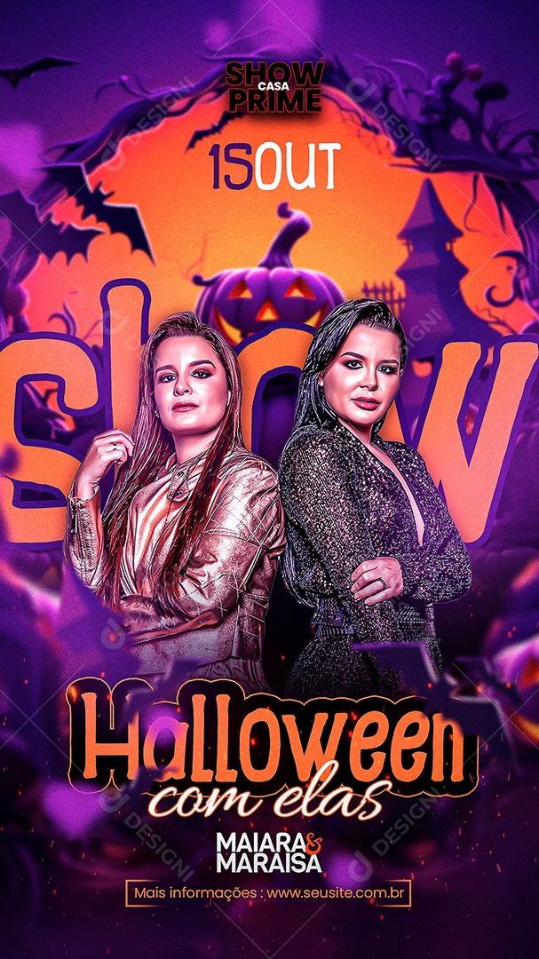 Social Media Flyer Story Halloween Com Elas Maiara e Maraisa PSD Editável