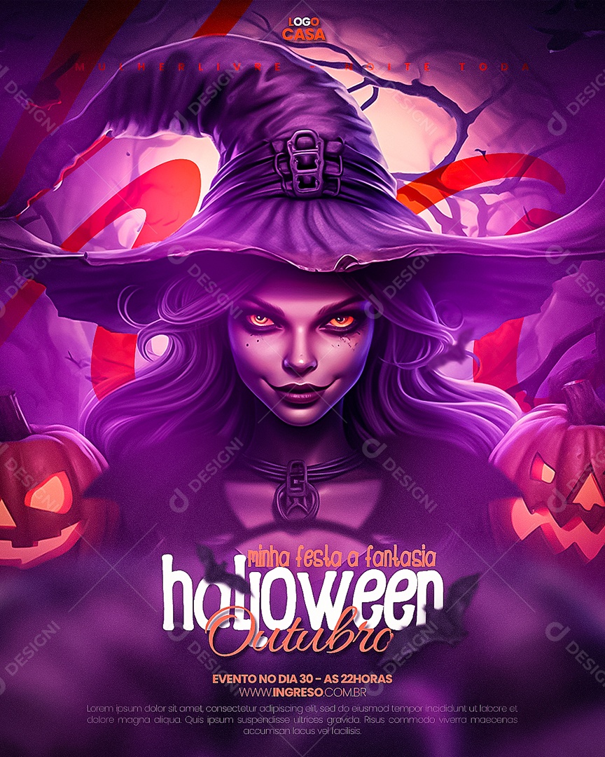 Social Media Flyer Feed Minha Festa a Fantasia Halloween PSD Editável