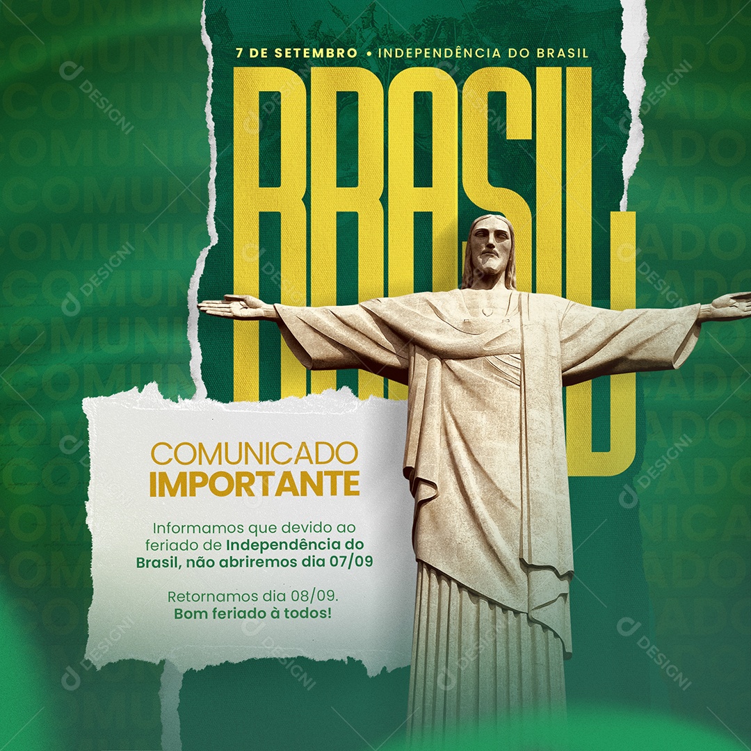 Comunicado Importante Feriado Dia Da Independência do Brasil Social Media PSD Editável