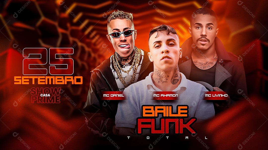 Social Media Flyer Banner Show Casa Prime Baile Funk Total PSD Editável