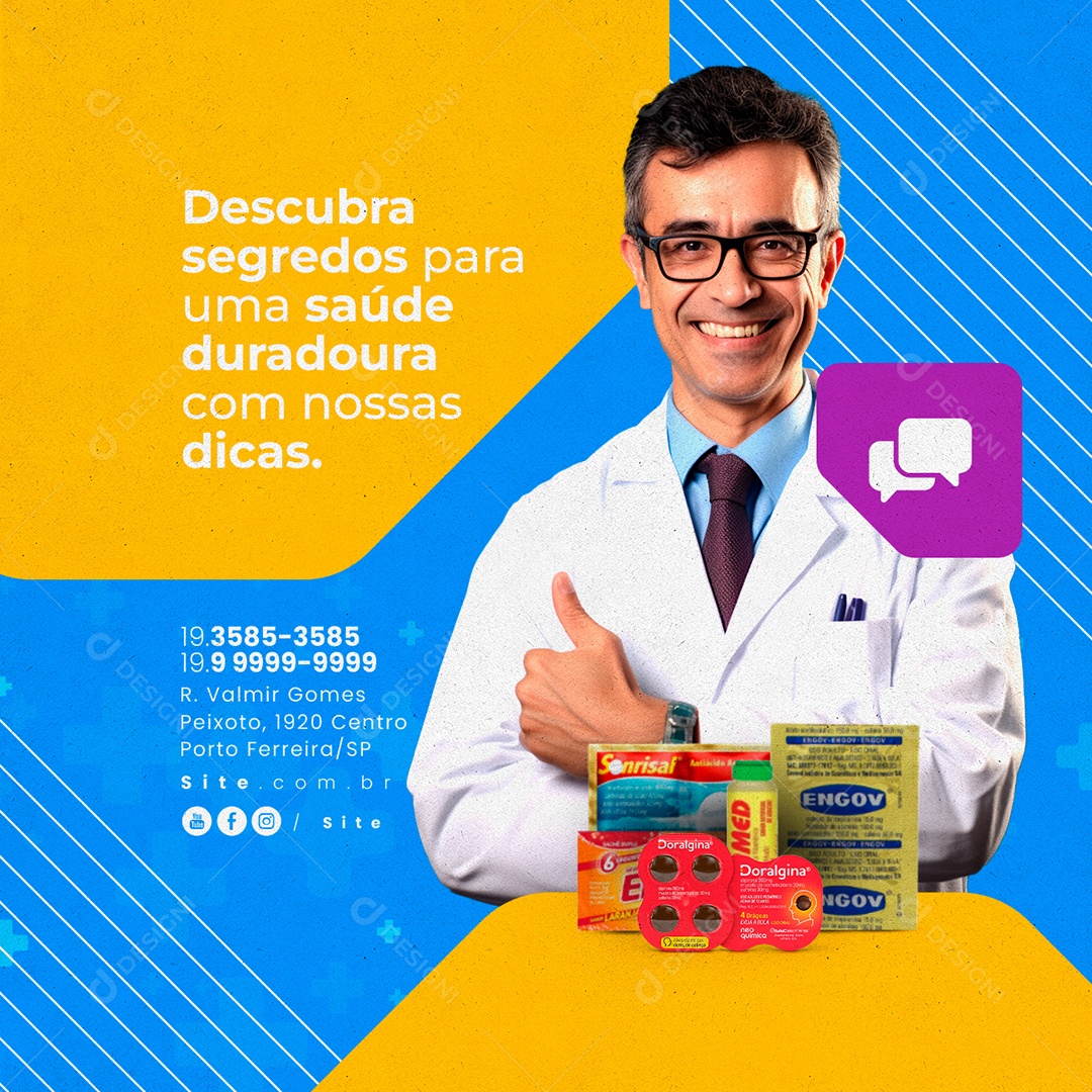 Farmácia Descubra Segredos para Uma Saúde Duradoura Social Media PSD Editável