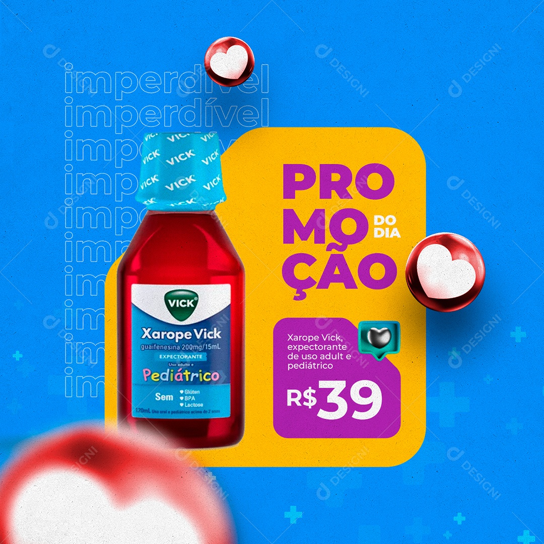 Farmácia Promoção Do Dia Xarope Vick 39,00 Social Media PSD Editável