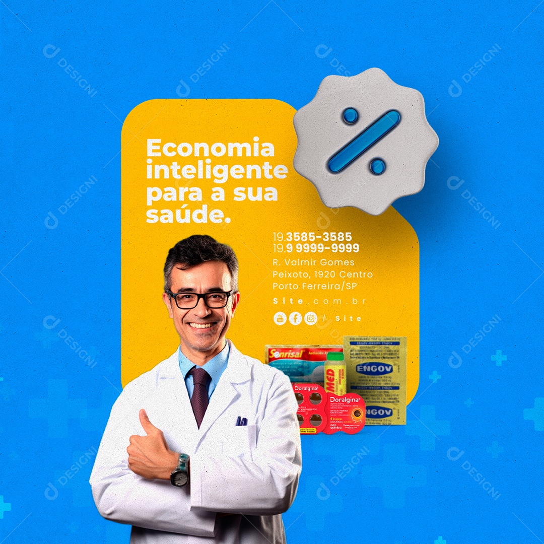 Farmácia Economia Inteligente para a Sua Saúde Social Media PSD Editável