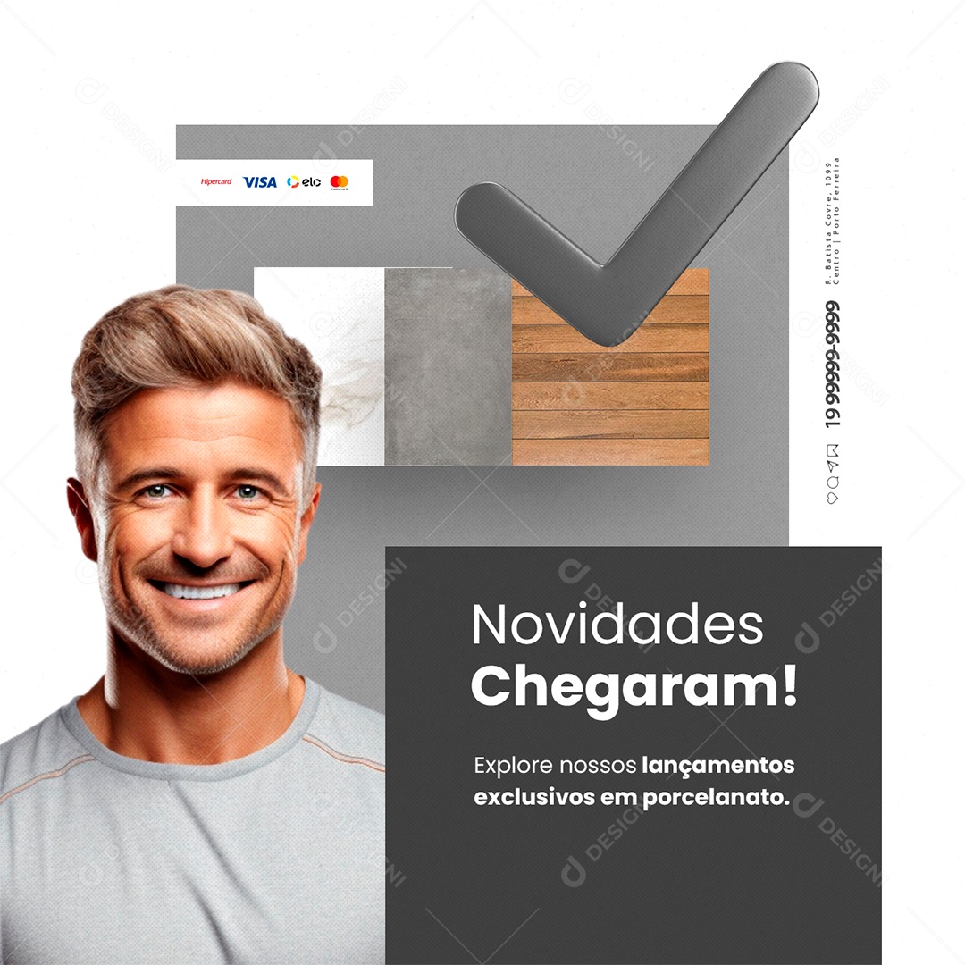Loja de Porcelanato Novidades Chegaram Explore nossos Lançamentos Social Media PSD Editável