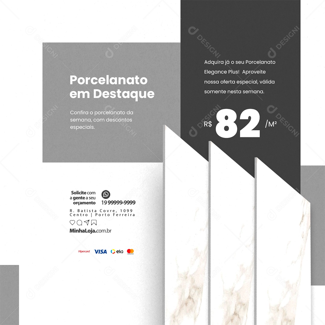 Loja de Porcelanato Solicite com a Gente Porcelanato em Destaque Social Media PSD Editável