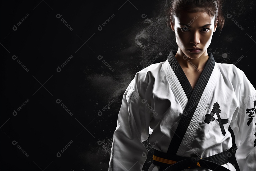 Mulher com kimono roupa apropriada para Karate
